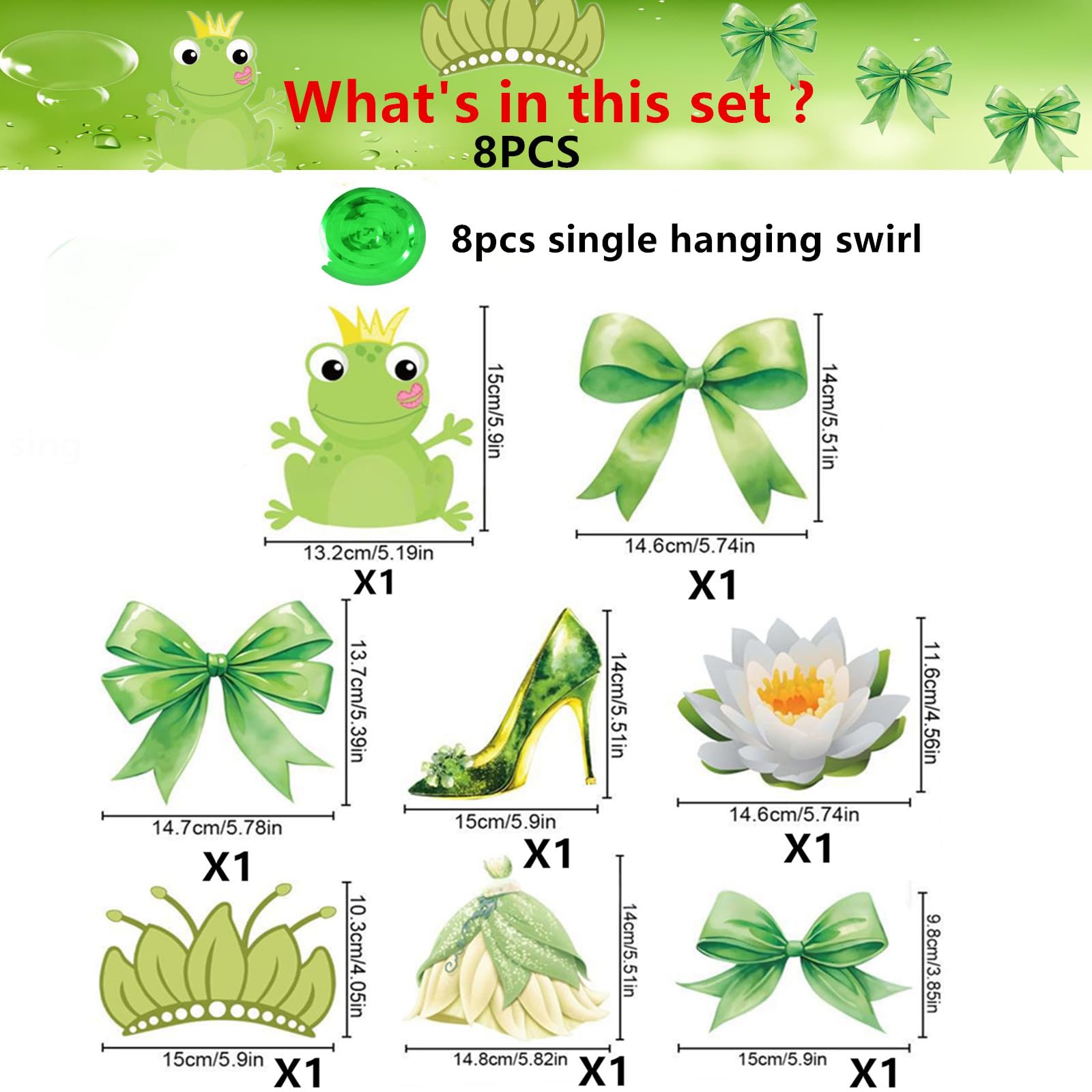 16PCS Cute Cartoon Frog Birthday Party Supplier Hanging Swirls, Green Party Decorations Streamers