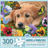 Bits and Pieces - Large 300 Piece Jigsaw Puzzle for Adults - Butterflies, Baby! - Golden Retriever Jigsaw Puzzle by Bridget Voth, Completed Puzzle