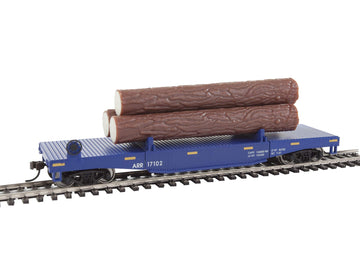Walthers Trainline Log Dump Car with 3 Logs-Ready to Run-Alaska Railroad #17102 (Blue, Yellow Conspicuity Marks) 931-1770 HO Scale Model Railroad