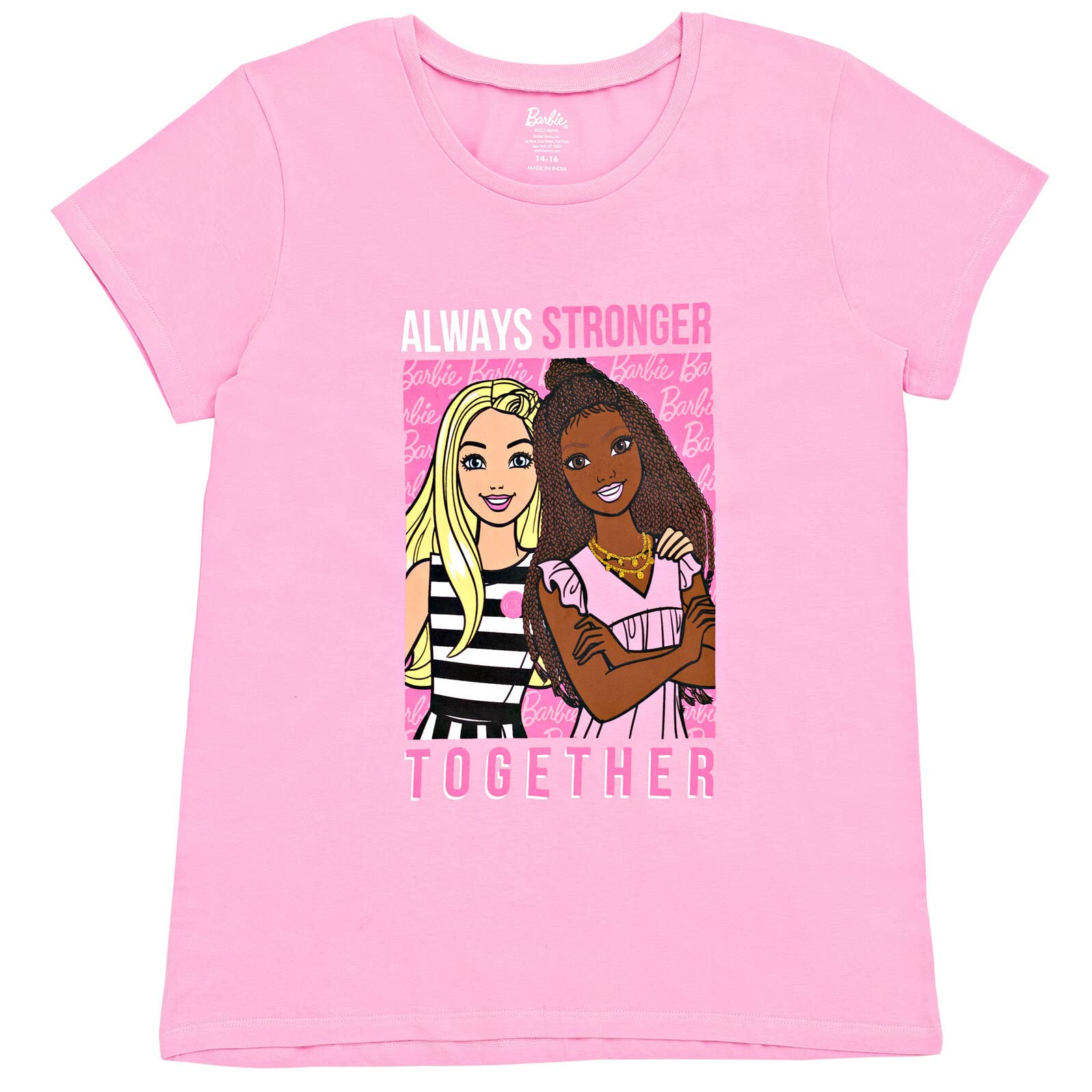 Barbie Big Girls T-Shirt and French Terry Shorts Outfit Set Pink/Black 14-16