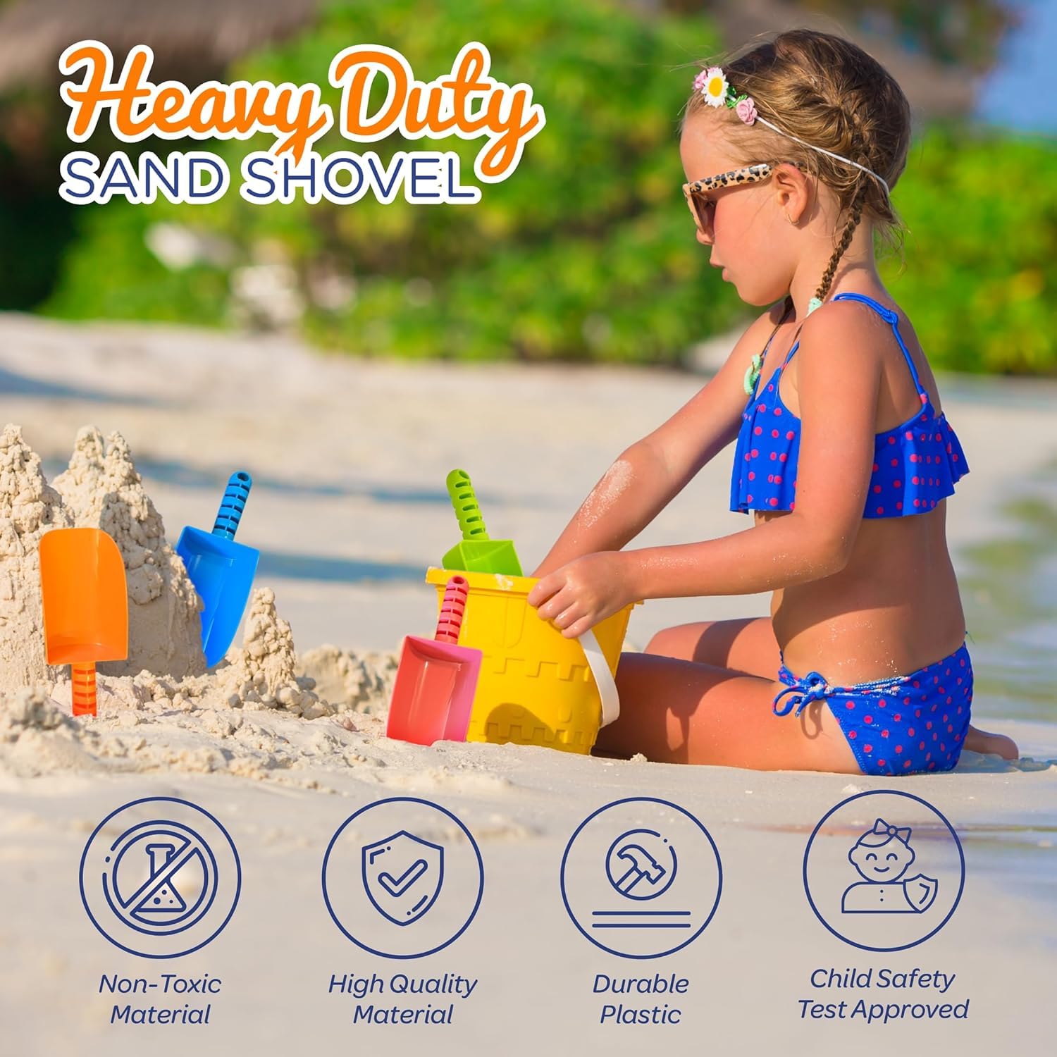 4E's Novelty Sand Shovel for Kids Bulk, 12 Pack Heavy Duty Plastic Beach Shovels - for Planting, Toddler Digging & Garden Tool, Sandbox Toys, End
