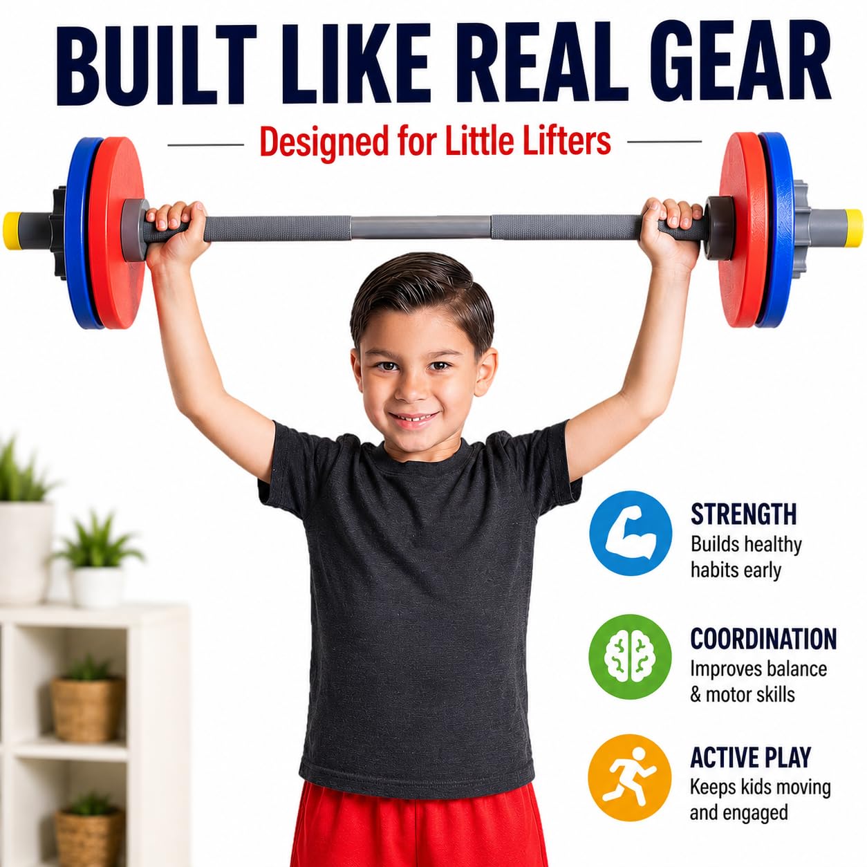 WOD Toys® Barbell Mini - Adjustable Kids Barbell Toy Weight Set for Kid Fitness, Weightlifting and Power lifting - Safe, Durable Kid's Gym Workout