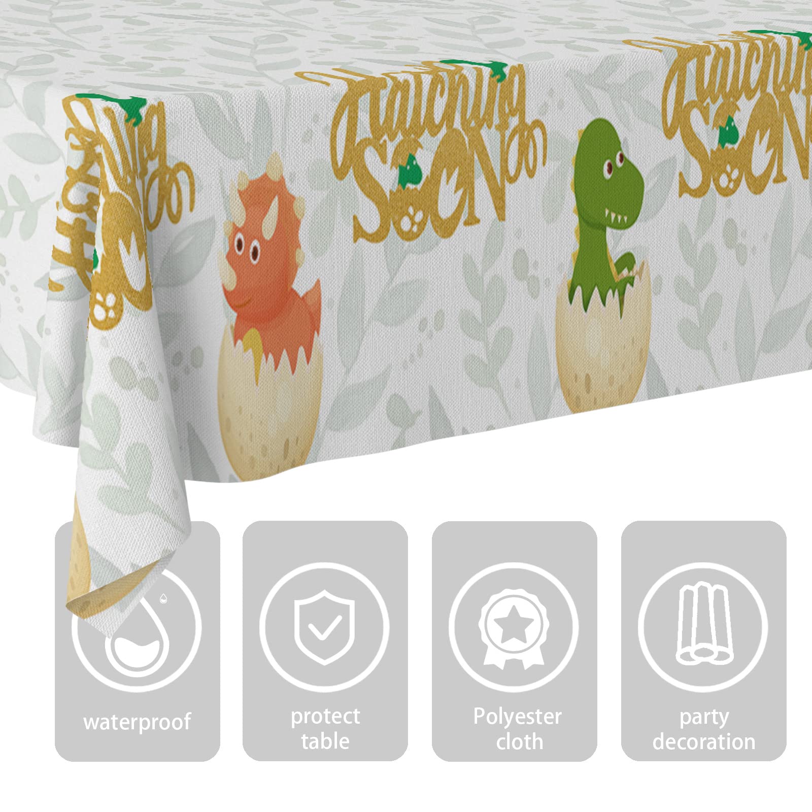 Hatching Soon Little Cute Dinosaur Tablecloths Dinosaur Egg Rectangular Table Covers Supplies for Kids Boys Girls Baby Shower Dinosaur Theme Birthday