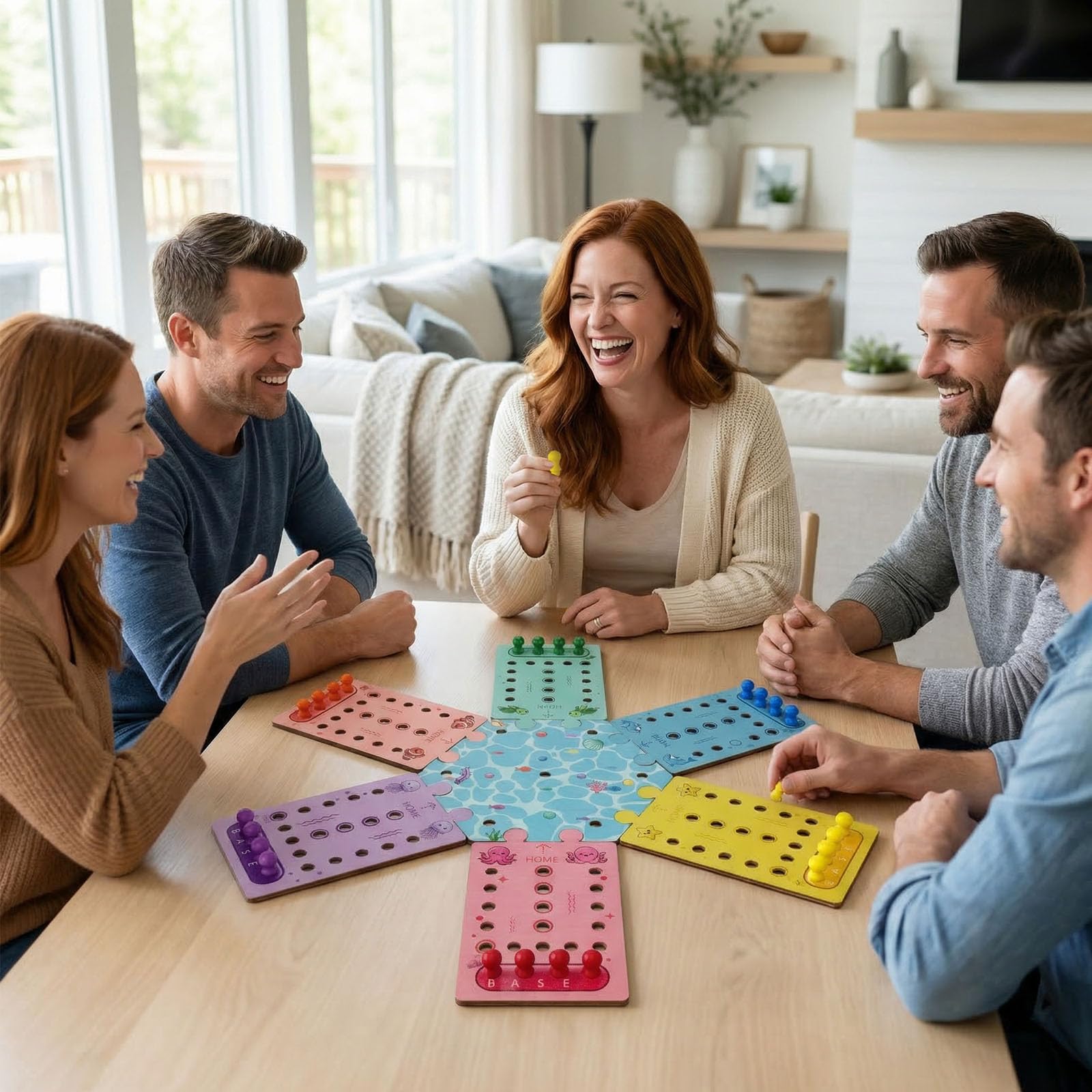 Kivan Base Wooden Board Game, Premium 2-6 Player Wooden Fast Track Board Game-Ocean Animal Theme Single-Sided 36 Colorful Pawns & 12Dice, Fast Track