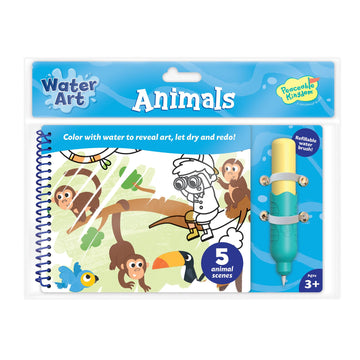 Peaceable Kingdom Water Art Animals Book, Reusable Color Reveal Painting Pad Including Refillable Brush Pen, Mess Free Creativity Activity, Preschool