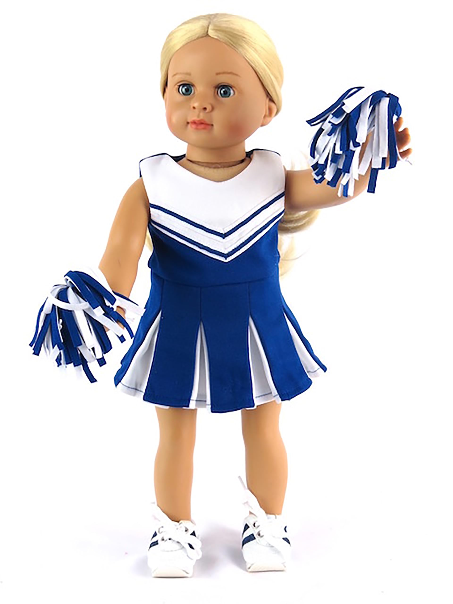Cheerleader Outfit for 18in Dolls, Blue, Includes Dress, Underwear, and Pompoms | American Fashion World