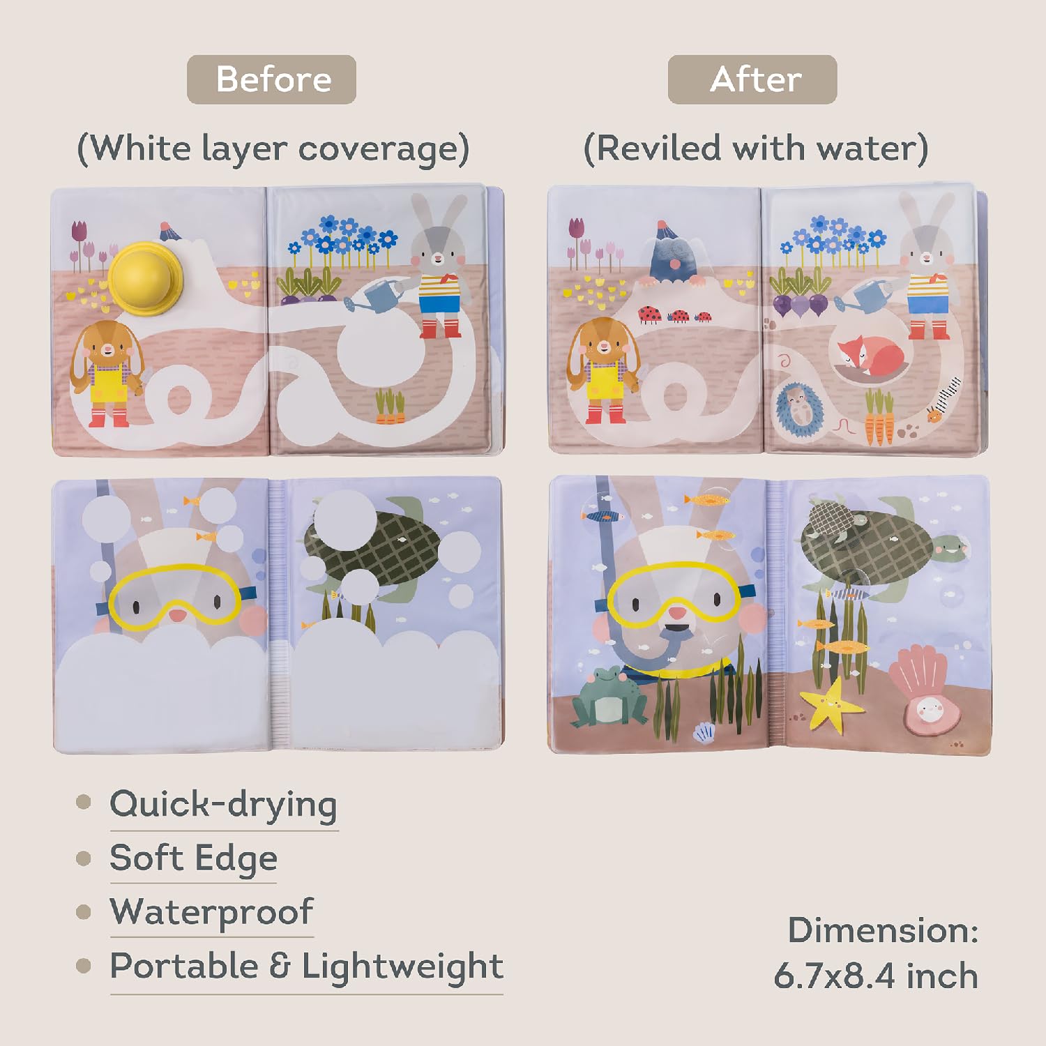 Taf Toys water reveal pad with Magic Stamp Interactive Reusable Water-Reveal Activity book for Toddlers 18 month, Non-Toxic & Quick-Drying Baby water