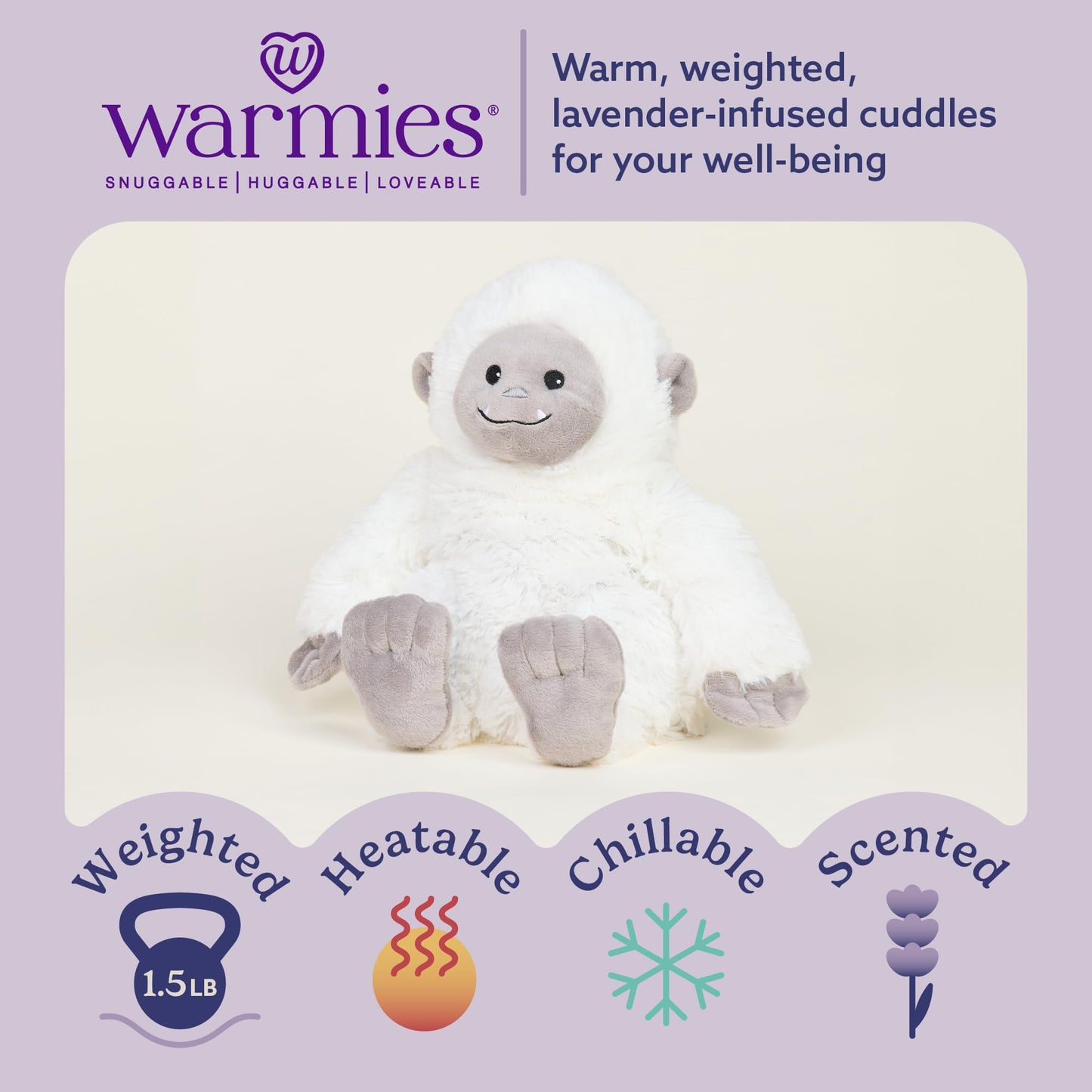 warmies Microwavable & Weighted Stuffed Animals, Yeti - Heated Stuffed Animal Plushie for Warmth & Comfort - Cute Soft Plush Toys for Adults