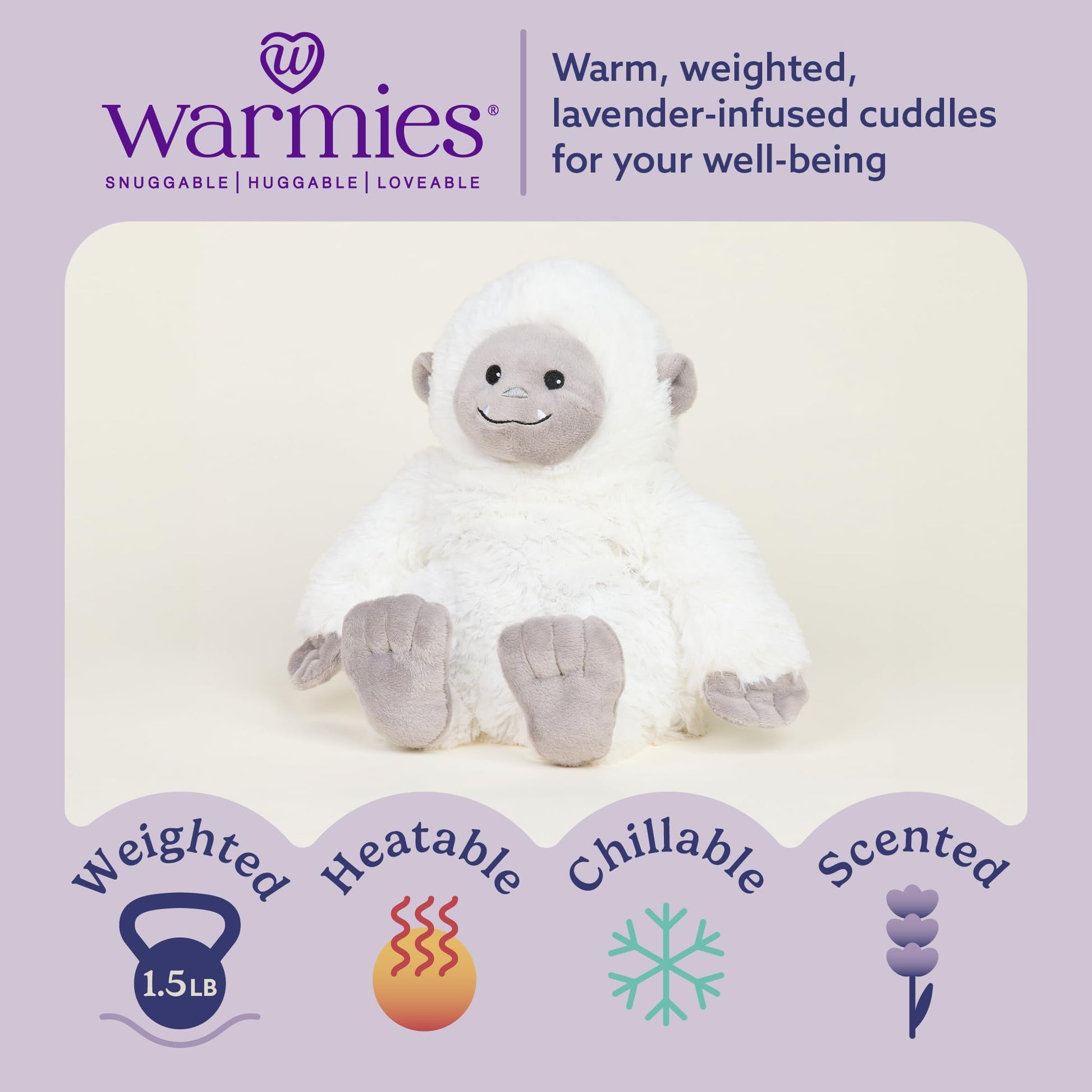 warmies Microwavable & Weighted Stuffed Animals, Yeti - Heated Stuffed Animal Plushie for Warmth & Comfort - Cute Soft Plush Toys for Adults