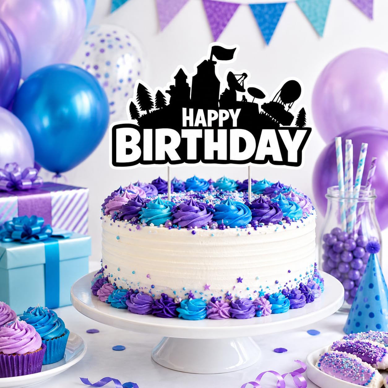 Video Game Birthday Cake Topper 10th Birthday Cake Decoration for Boys Girls Kids