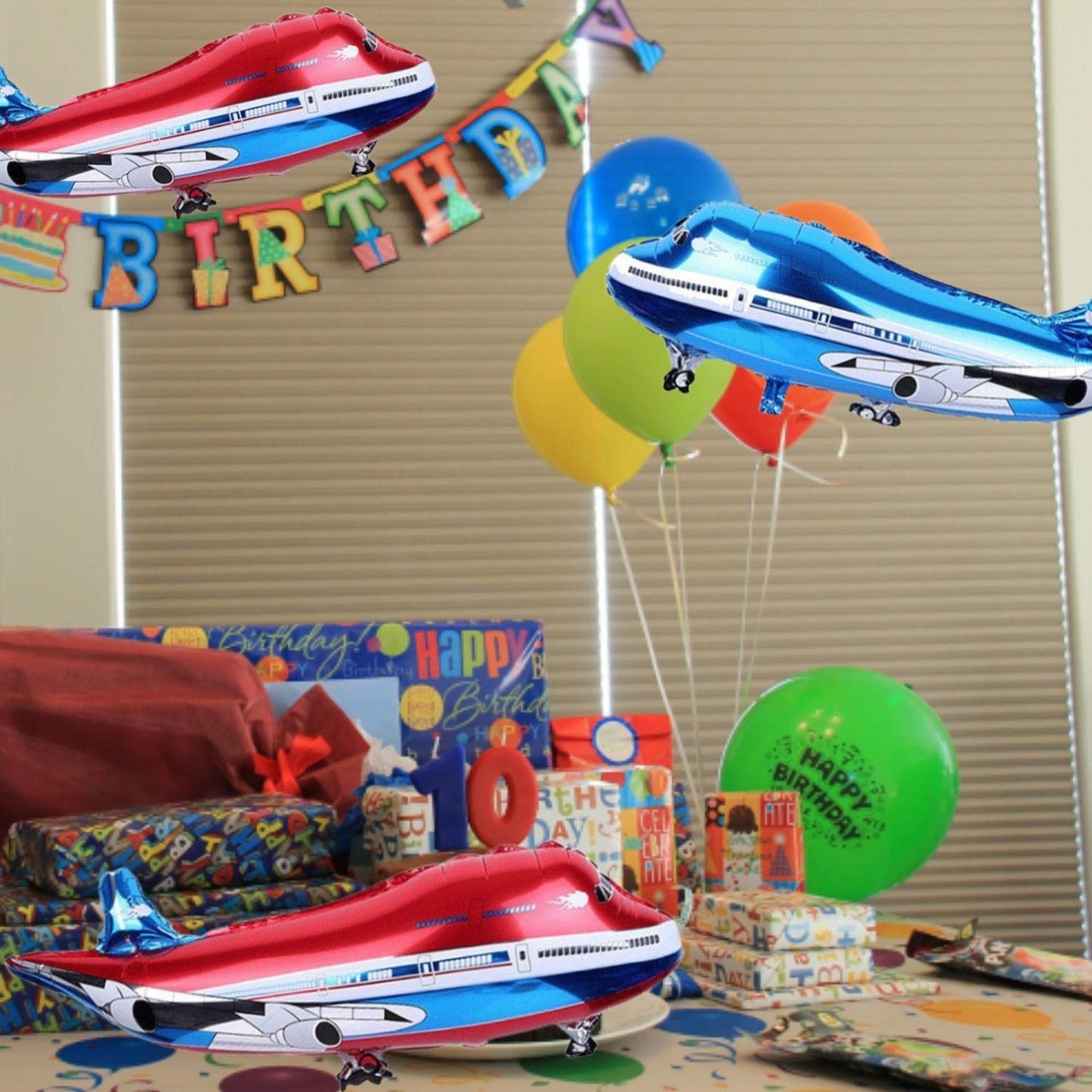 10 PCS Airplane Balloons Foil Mylar Balloons for Baby Shower Toys Themed Party Birthday Decoration Supplies (Red, Bule?