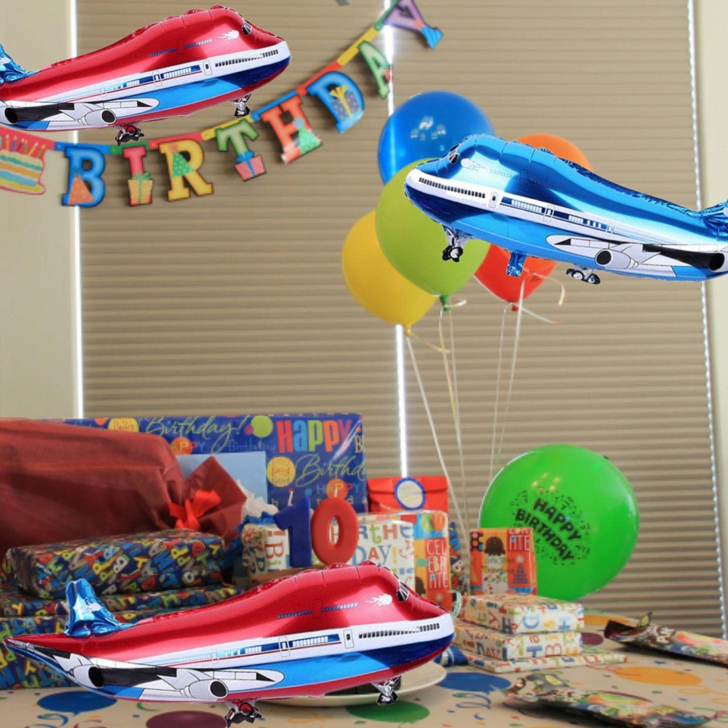 10 PCS Airplane Balloons Foil Mylar Balloons for Baby Shower Toys Themed Party Birthday Decoration Supplies (Red, Bule?