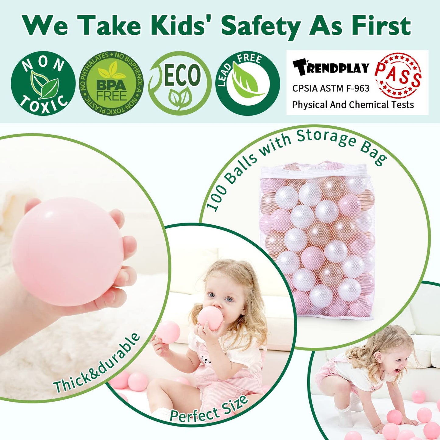 TRENDPLAY Plastic Balls for Ball Pits - Pack of 100 Hollow Balls- Safe and Exciting Playtime - Perfect for Toddler Baby Pools,Party,Festival