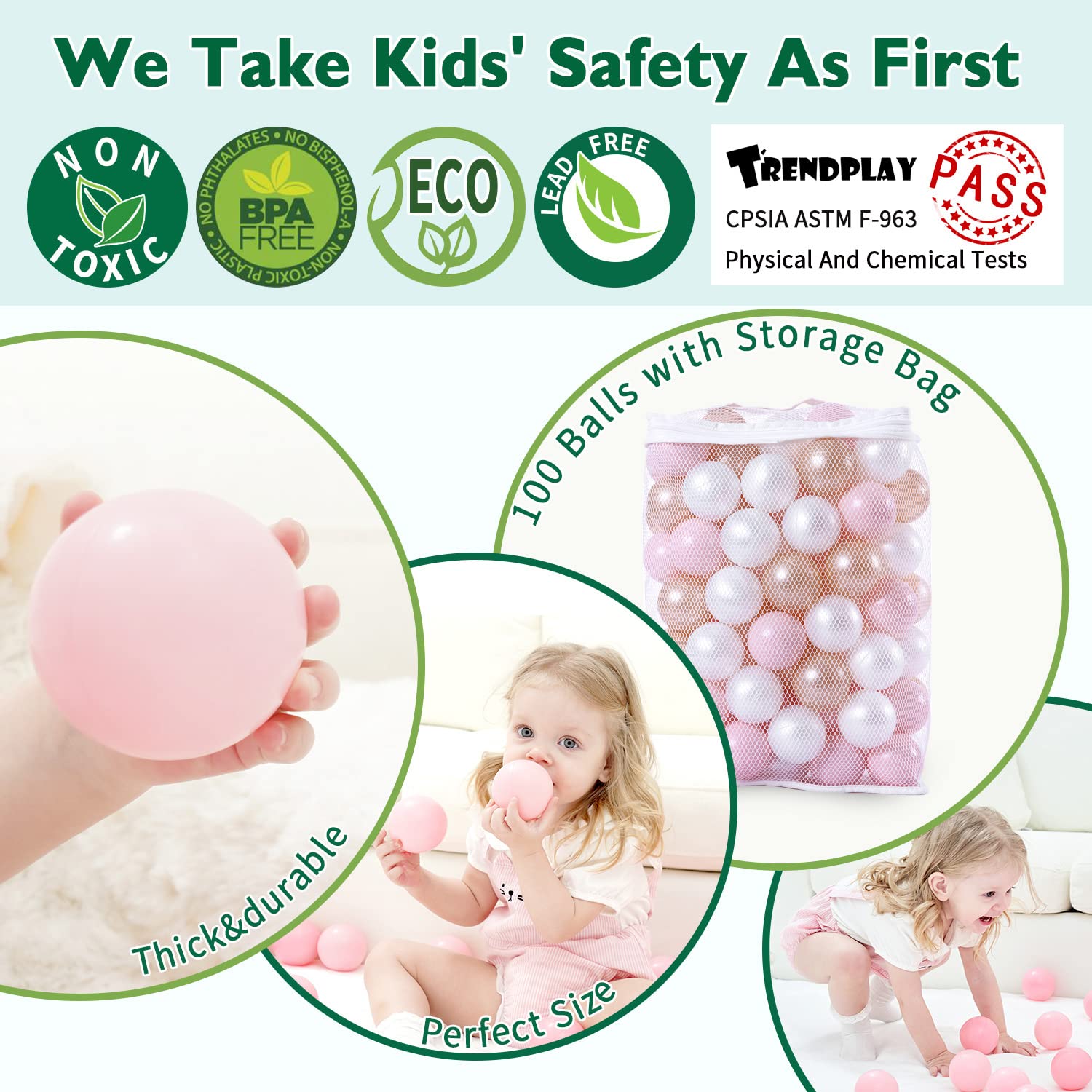 TRENDPLAY Plastic Balls for Ball Pits - Pack of 100 Hollow Balls- Safe and Exciting Playtime - Perfect for Toddler Baby Pools,Party,Festival