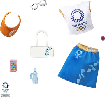 Barbie Fashion Pack of Doll Clothes Inspired by The Olympic Games Tokyo 2020, Collectible Set Includes Sports Top with Logo, Skirt & 6 Accessories