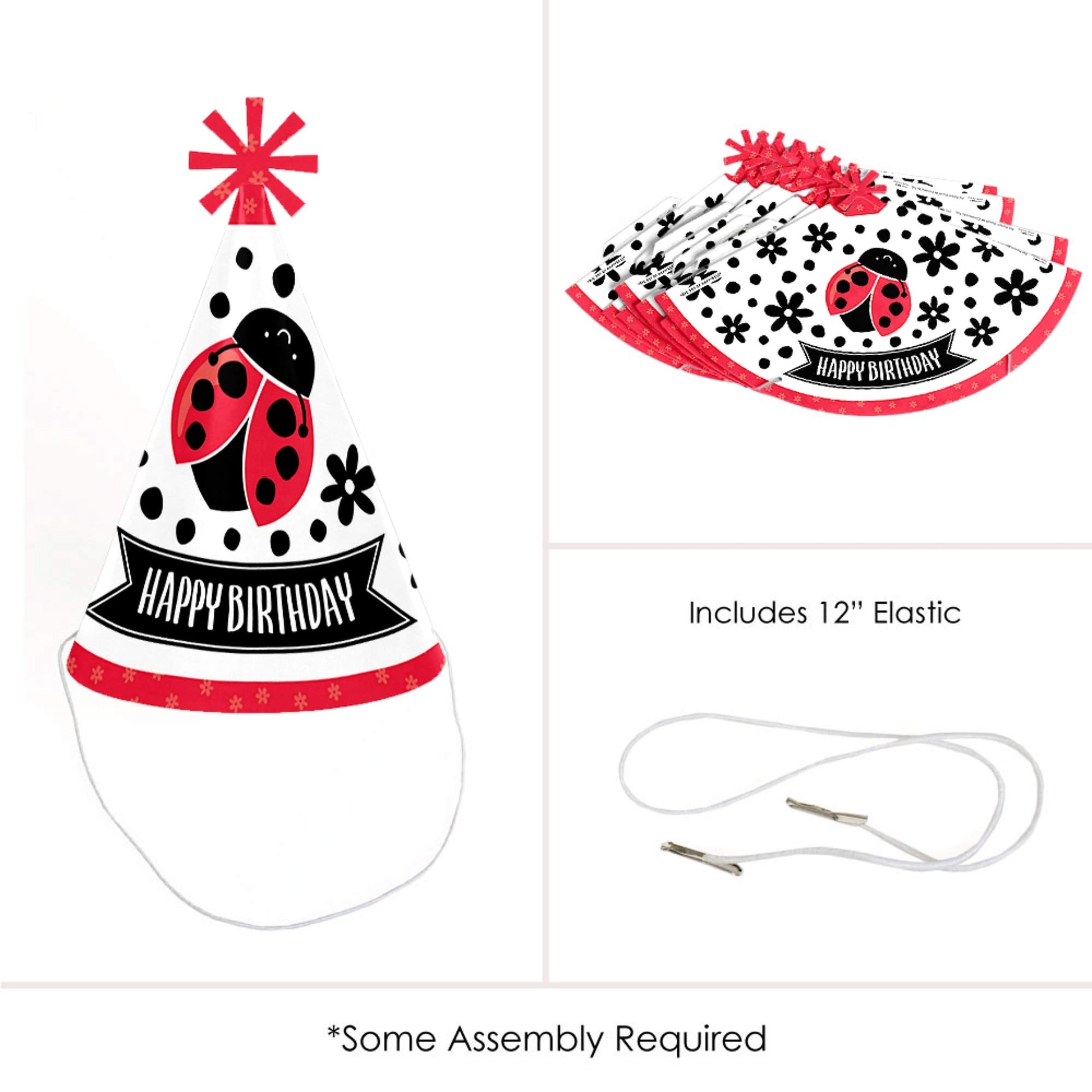 Big Dot of Happiness Happy Little Ladybug - Cone Happy Birthday Party Hats for Kids and Adults - Set of 8 (Standard Size)