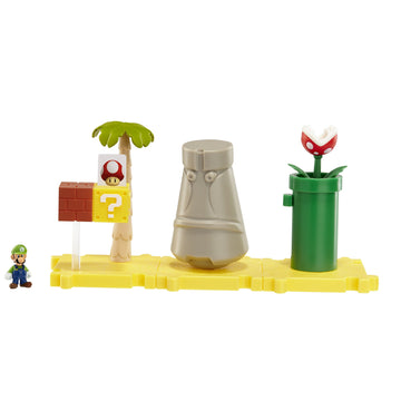 Nintendo Mario Bros Universe Micro Land Wave 1: Layer Cake Desert with Luigi Playset, 3-Pack