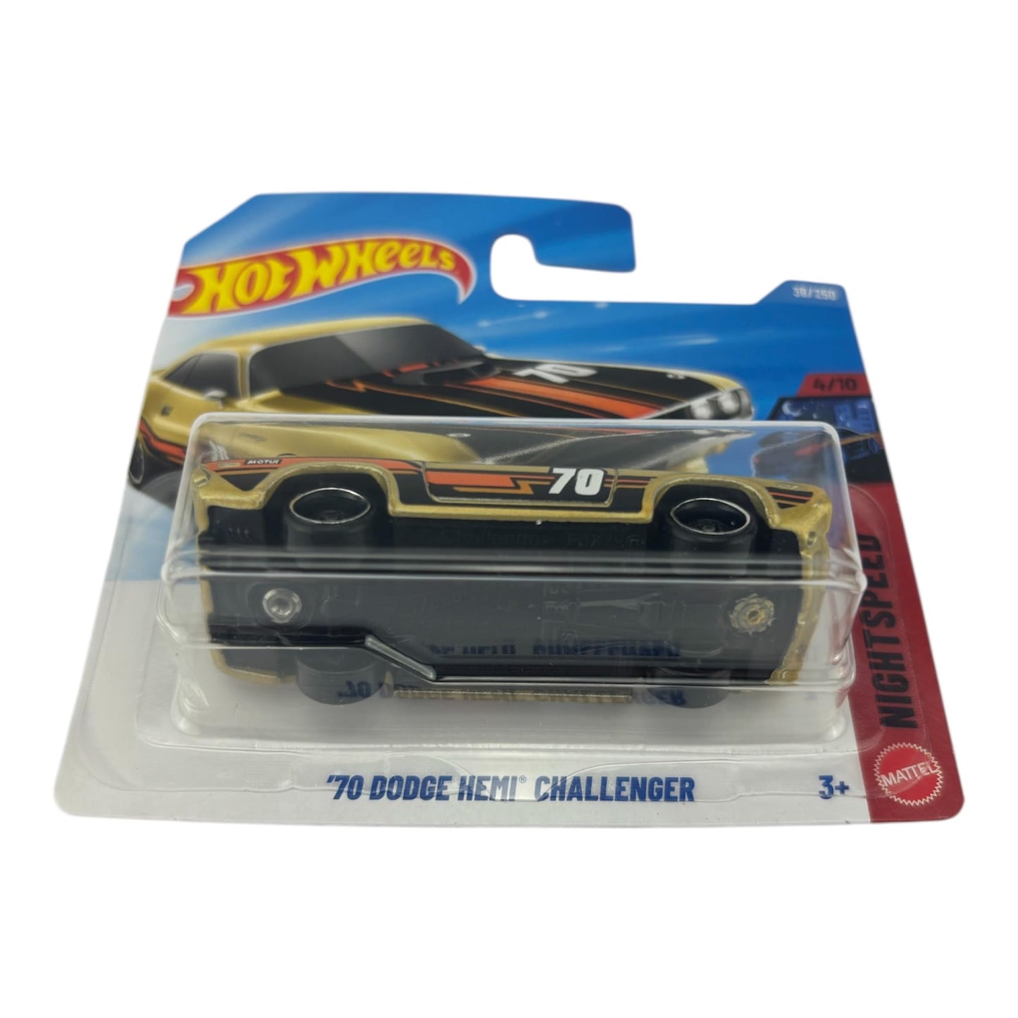 Hot Wheels '70 Dodge Hemi Challenger [Gold] Night Speed 4/10, 36/250, 1:64 Scale Diecast Toy Vehicle