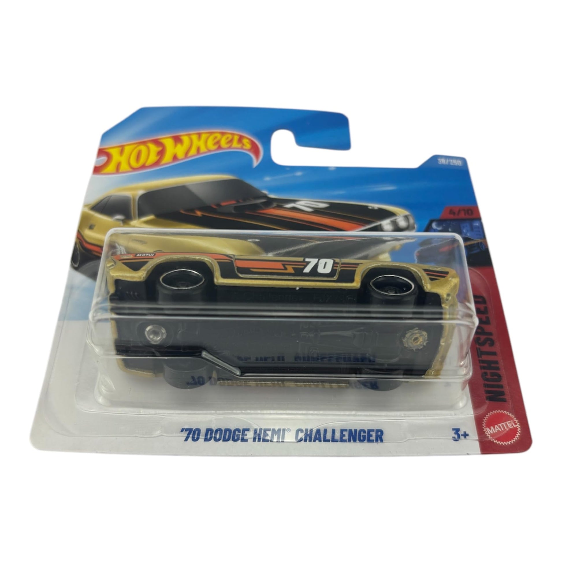 Hot Wheels '70 Dodge Hemi Challenger [Gold] Night Speed 4/10, 36/250, 1:64 Scale Diecast Toy Vehicle