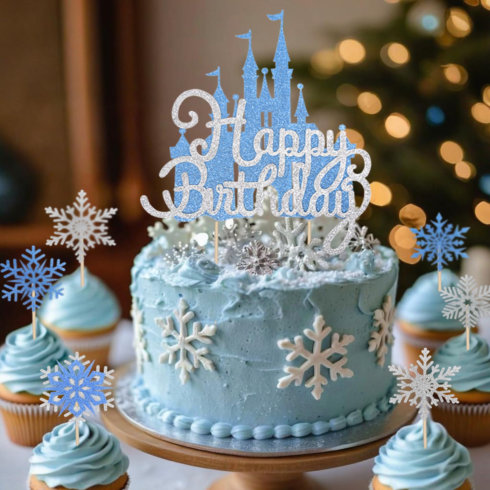 2Pcs Frozen Cake Toppers for Princess Winter Wonderland Theme Party Decor