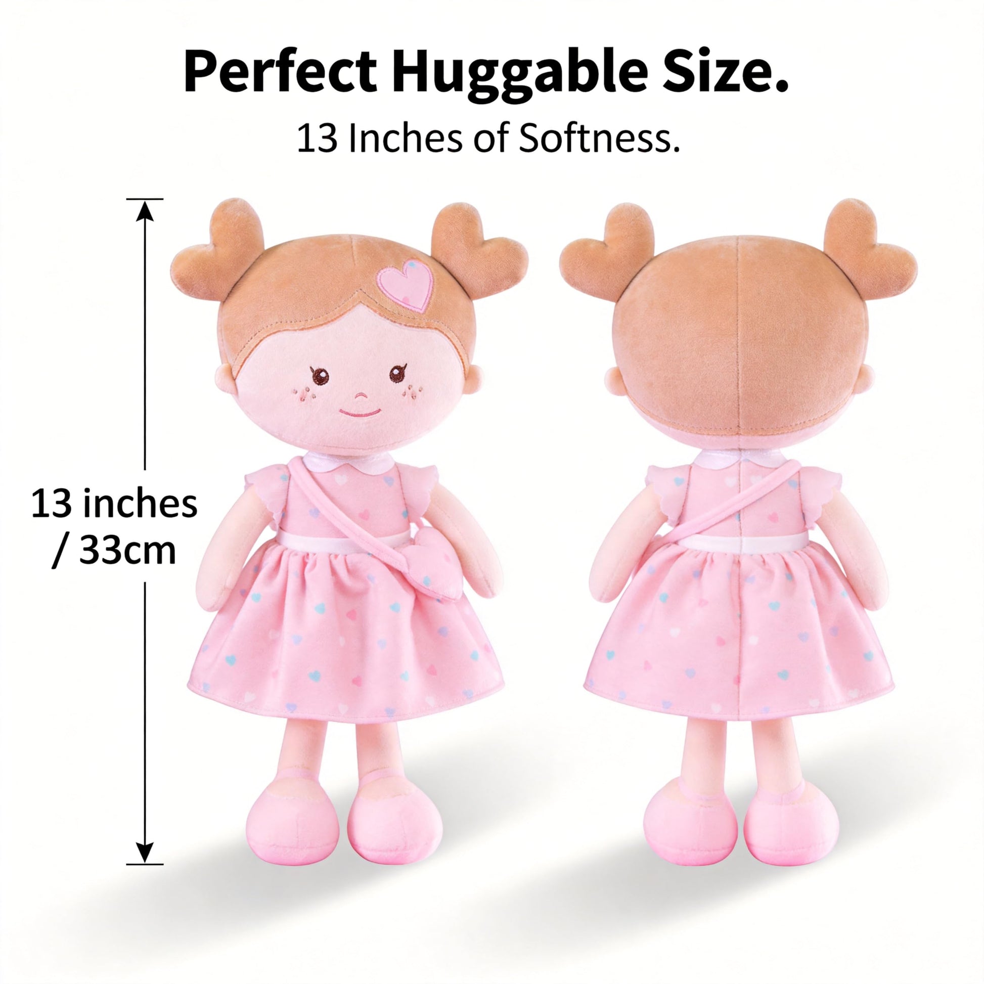 Onetoo First Baby Dolls Plush Rag Doll Soft Baby Toy Girls Sleeping Cuddle Buddy Doll Wear Pink Dress 14"