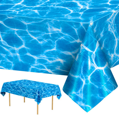 3 Pieces Ocean Tablecloth - Under The Sea Ocean Waves Table Cloths, Plastic Rectangle Blue Water Print Table Cover for Beach Pool Birthday Party