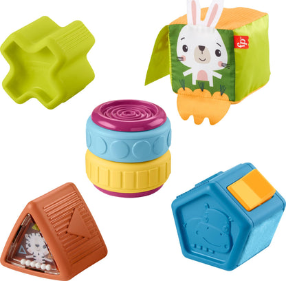 Fisher-Price Baby Toy Busy Activity Sensory Blocks with Fine Motor Activities for Infants and Toddlers Ages 6+ Months