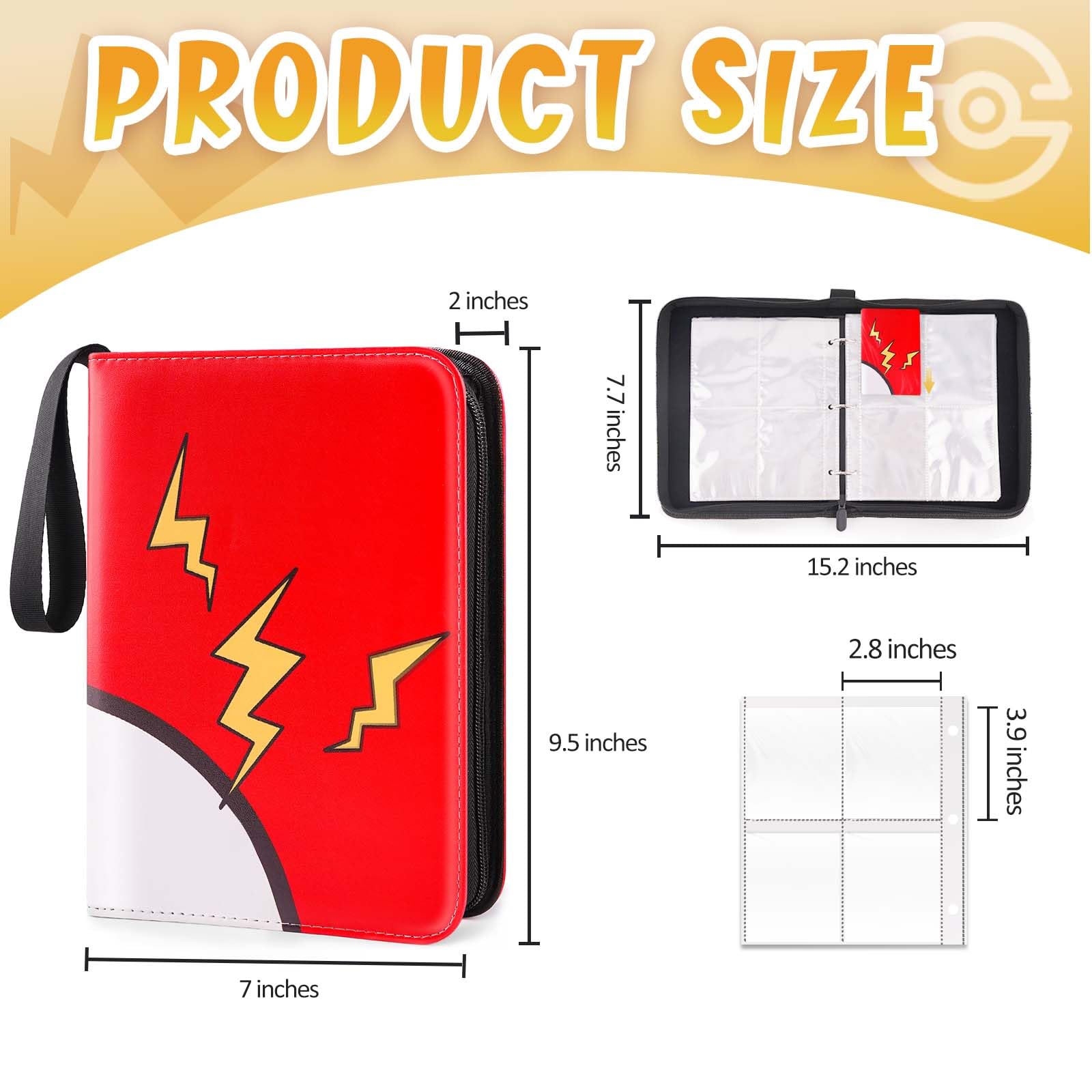 GOROMA Card Binder 4-Pockets, 400 Pockets Card Holder with 50 Removable Sleeves, Trading Card Collector Zipper Album Holder, Red