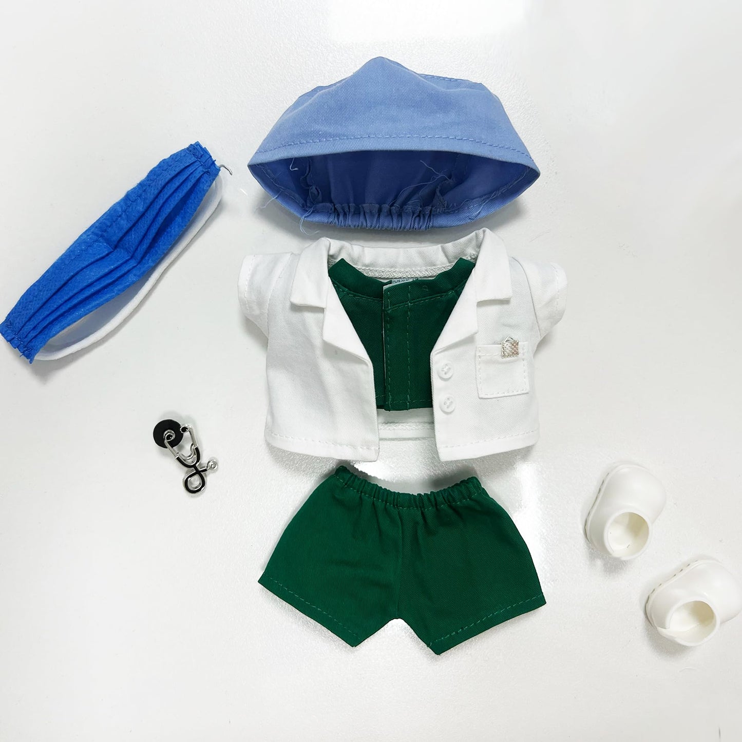 Mini Clothes Doctor Outfit for 17cm LABB Dolls(No Doll) - Doctor Outfit Set with White Coat, Green Scrubs, Cap, Mask & Shoes