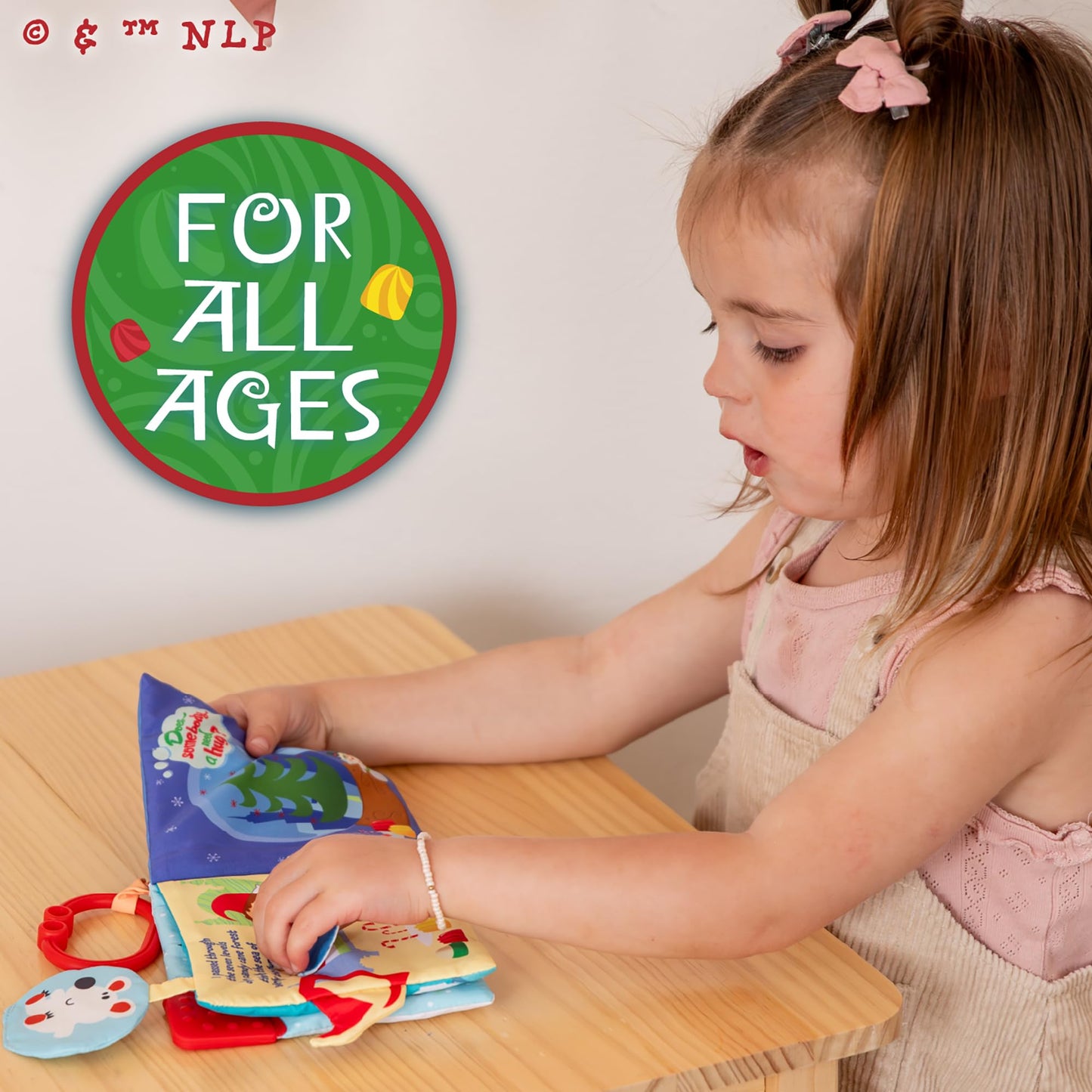 Kids Preferred Elf Soft Book - Peek-a-Boo Flap, Crinkle, BPA Free Teether Corner, On-The-Go Clip, Colorful Pages, Ages 0 Months and up, 5 in