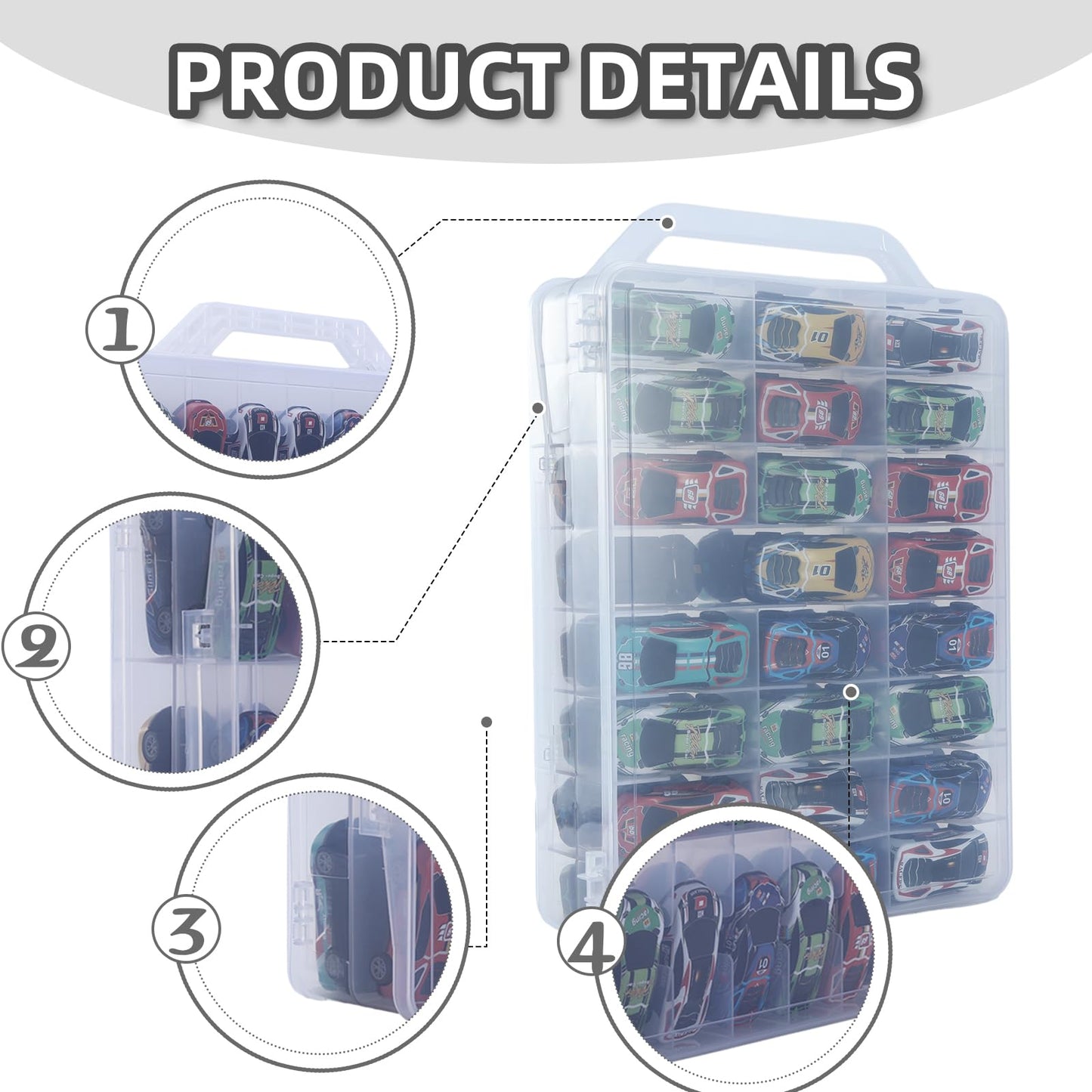 TONYLAIJIANTAO Double Sided 1/64 Scale Toy Car Storage Case Compatible with Matchbox Car Hot Wheels Storage Case,48 Slot Transparent Organizer for 48