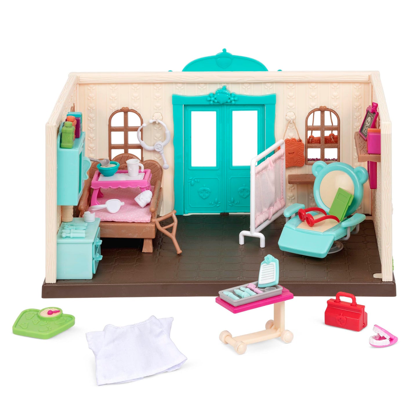 Li'l Woodzeez - Toy Walk - in Health Clinic Dollhouse Playset with Doctor Accessories for Pretend Play, Miniature Animal Figures, Kids Toy Playset