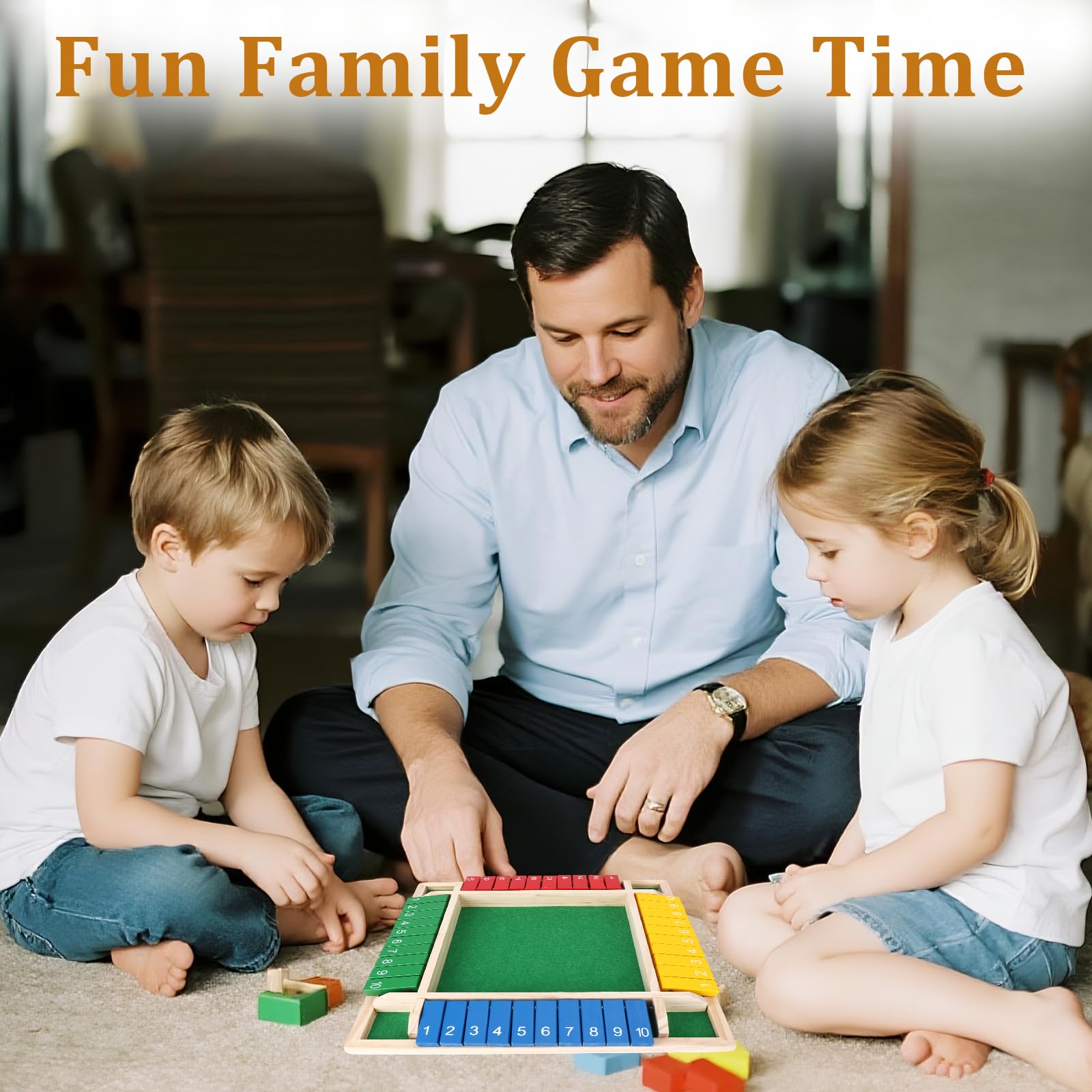 Wewounyl Shut The Box Game Wooden (2-4 Players) with Dices for Classroom, Home, Party and Pub, Math Games Classics 4 Sided Tabletop Version Easy