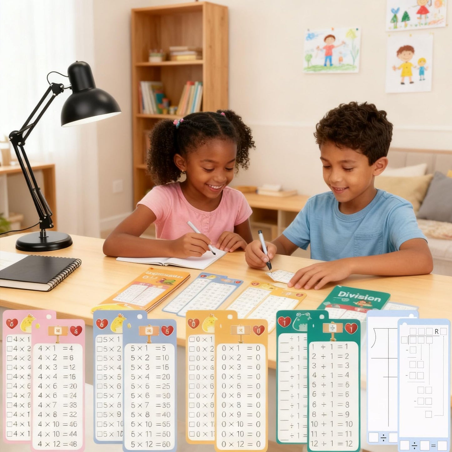 60Pcs Addition Subtraction Multiplication Division and Subtraction Flash Card, Math Flash Cards with 8 Dry Erase Pens 4 Rings, Time Table Flash Cards