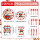 168pcs Firetruck Paper Plates Napkins Fire Truck Party Supplies Serve 24
