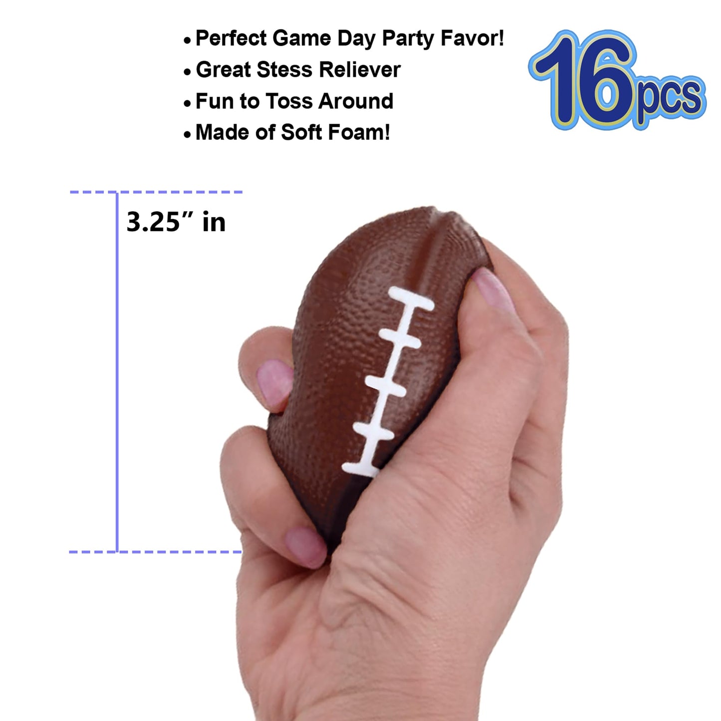 AnapoliZ Mini Foam Footballs 16 Pcs Pack | 3.25” Inch Party Favor Balls | Mini Football Stress Balls Bulk | Football Party Decorations | Big Game