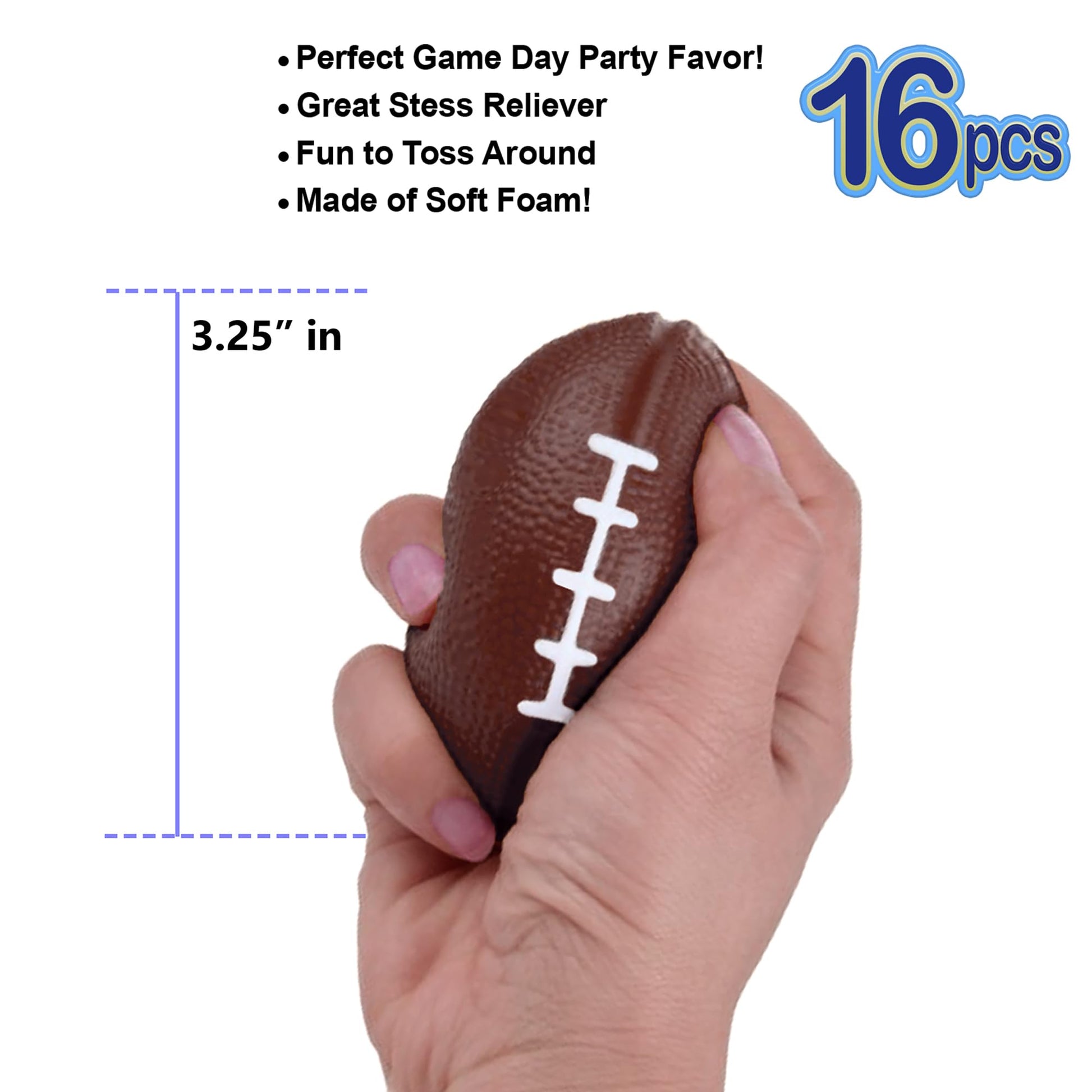 AnapoliZ Mini Foam Footballs 16 Pcs Pack | 3.25” Inch Party Favor Balls | Mini Football Stress Balls Bulk | Football Party Decorations | Big Game