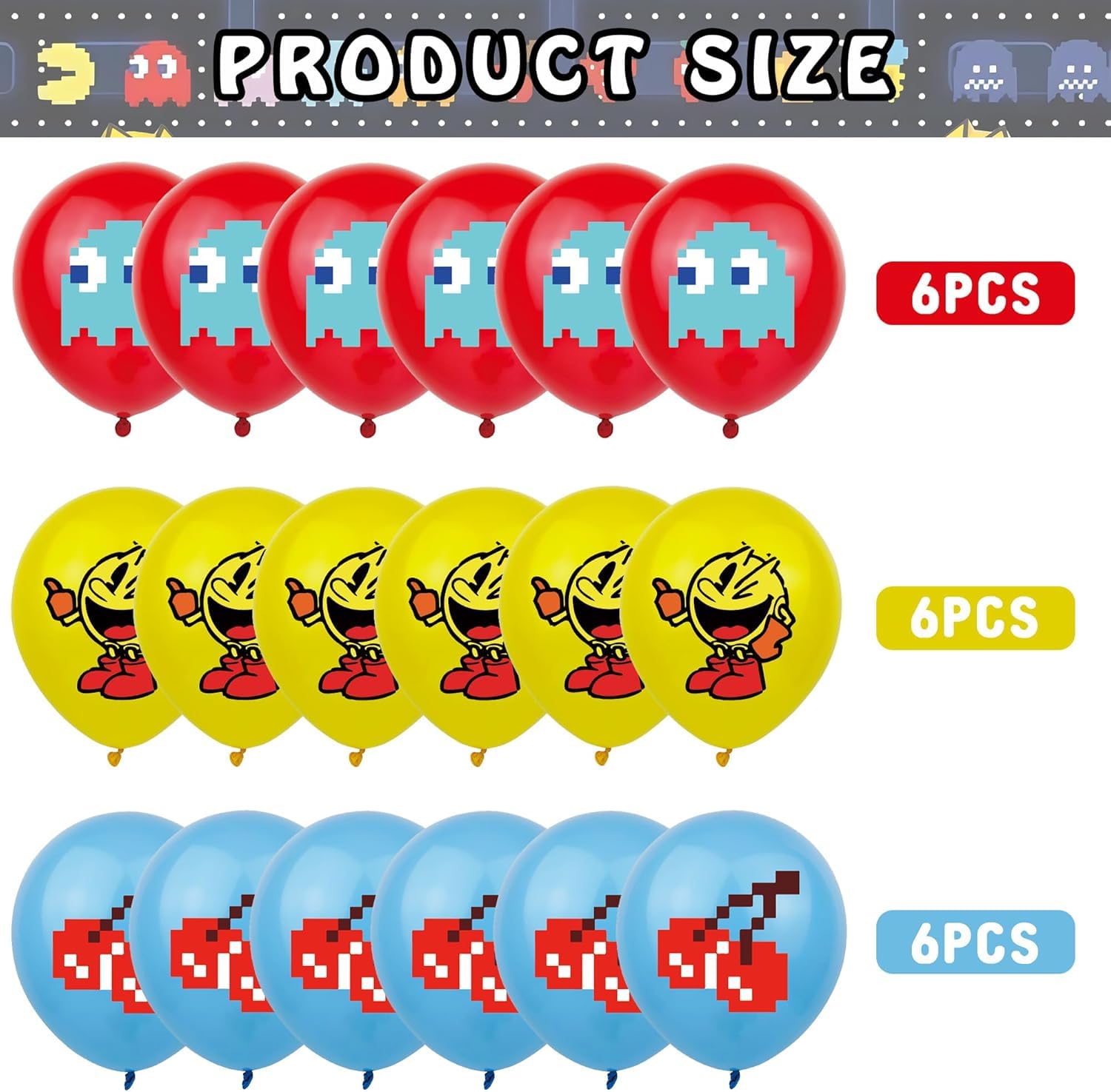 Pac Ghost Birthday Party Decoration, Include Game Party Backdrop 5 x 3 FT, Latex Balloons, Cake Topper for Pacman Theme Kids Fans Birthday Party