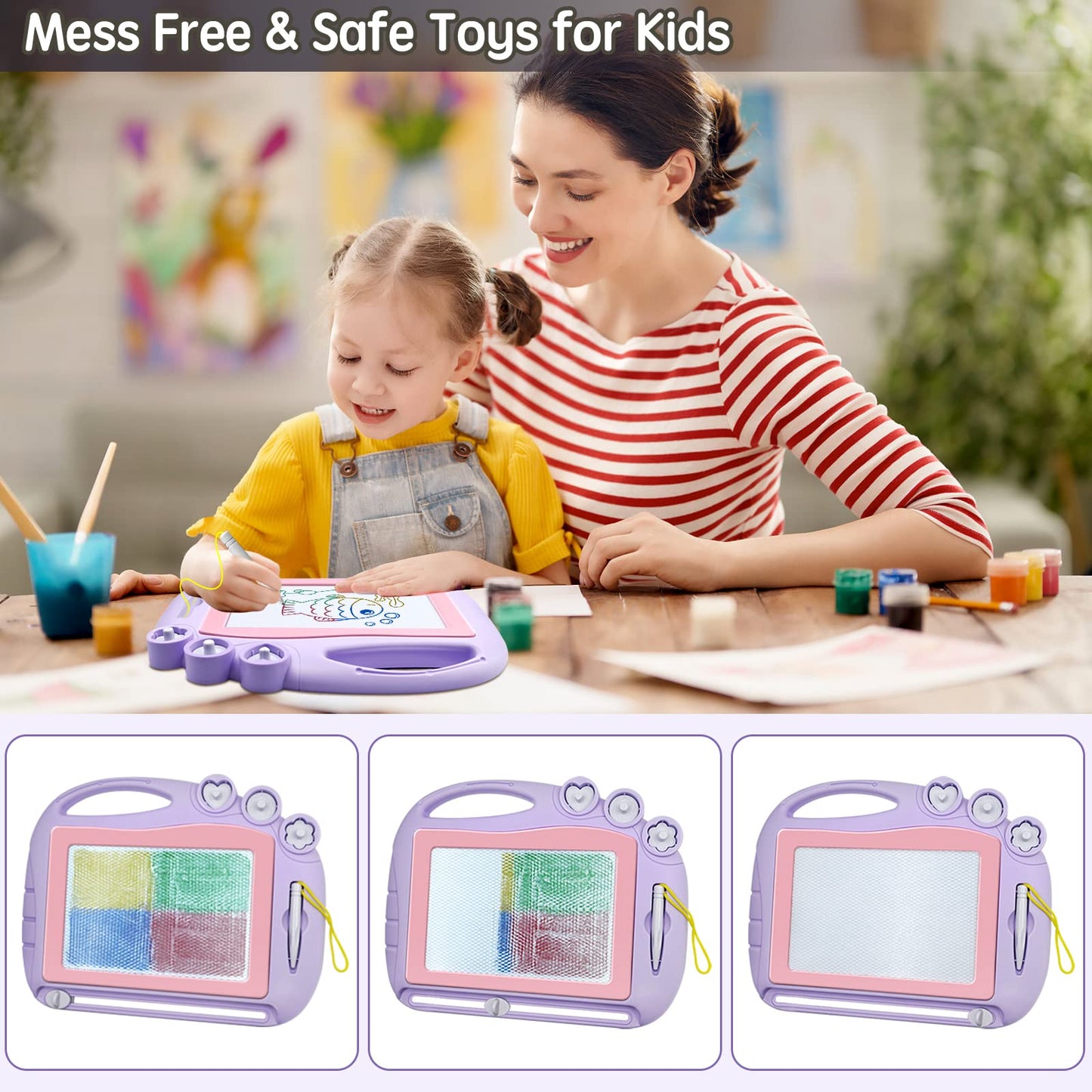 AiTuiTui Magnetic Drawing Board Toddler Toys for Girls Gifts, Erasable Sketch Writing Doodle Pad Travel Games for Kids in Car, Early Education