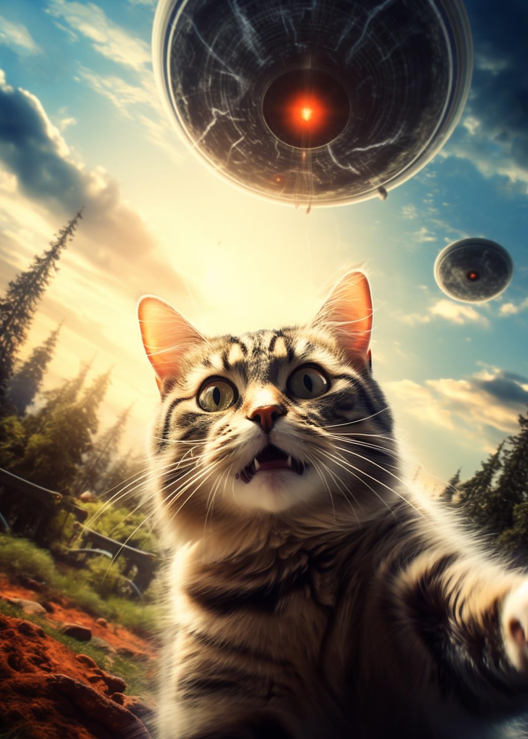 UFO Selfie Cat Puzzle 1000 Piece - Alien Spaceship Jigsaw for Adults