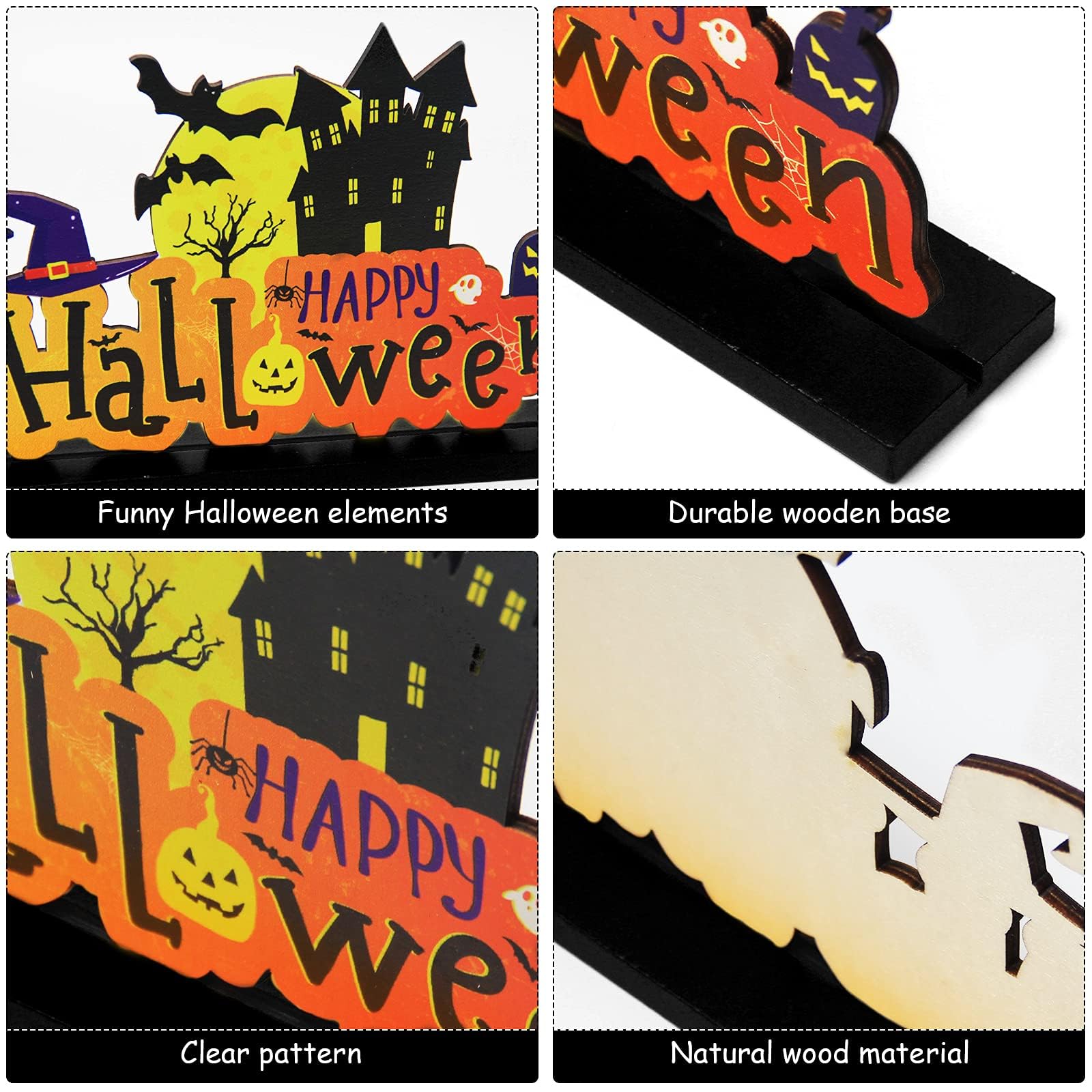4 Pieces Halloween Party Decorations Wooden Treat or Trick Party Supplies Halloween Centerpieces Boo Table Decorations for Home Holiday