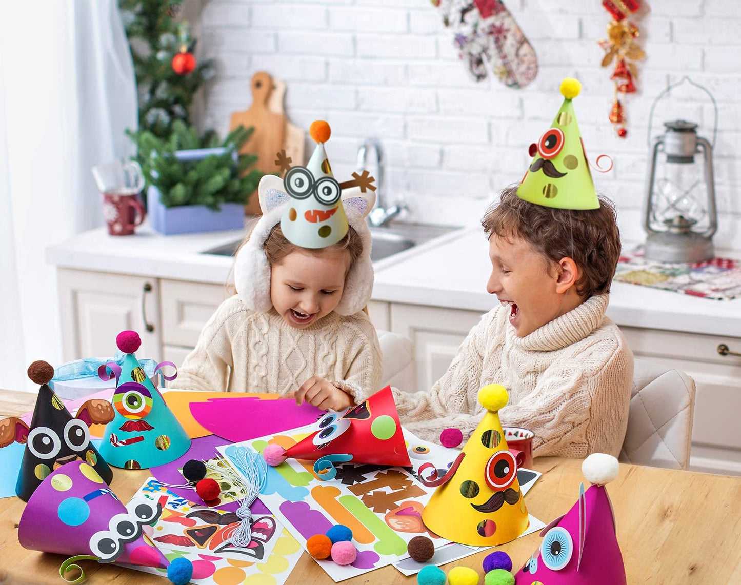 Glittery Garden Party Hats for Kids Art & Craft. Fun Birthday Activity Kit with Stickers. Animal Theme Party Favor, Game Supplies. Christmas