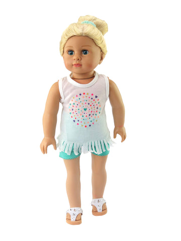 American Fashion World Pastel Fringe Shorts Set for 18-Inch Dolls | Premium Quality & Trendy Design