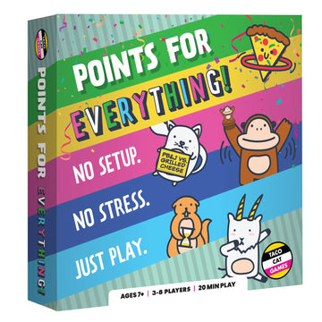 Points for Everything Family Party Game by Taco Cat Games | Easy to Learn Funny Group Board Game with Quick Setup | Includes Board, Cards, Pawns, Sand