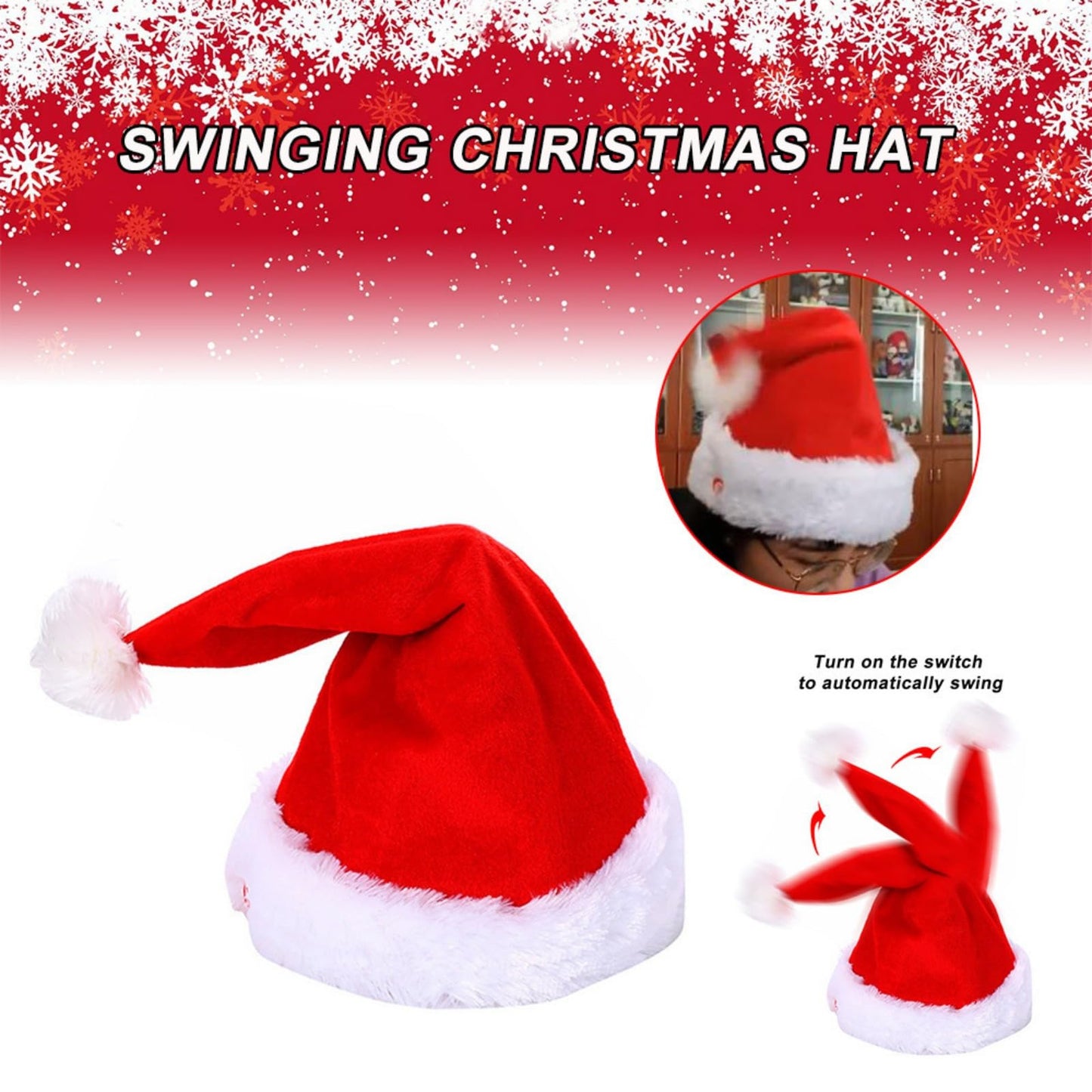 Metionc Electric Singing and Dancing Christmas Hat - Funny Plush Swing Christmas Hat for Christmas New Year Party (1pc)