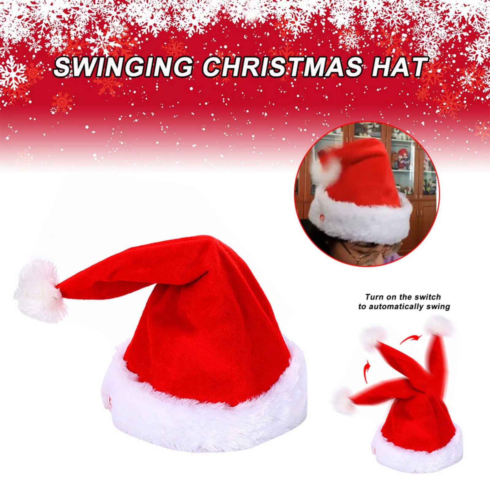 Metionc Electric Singing and Dancing Christmas Hat - Funny Plush Swing Christmas Hat for Christmas New Year Party (1pc)