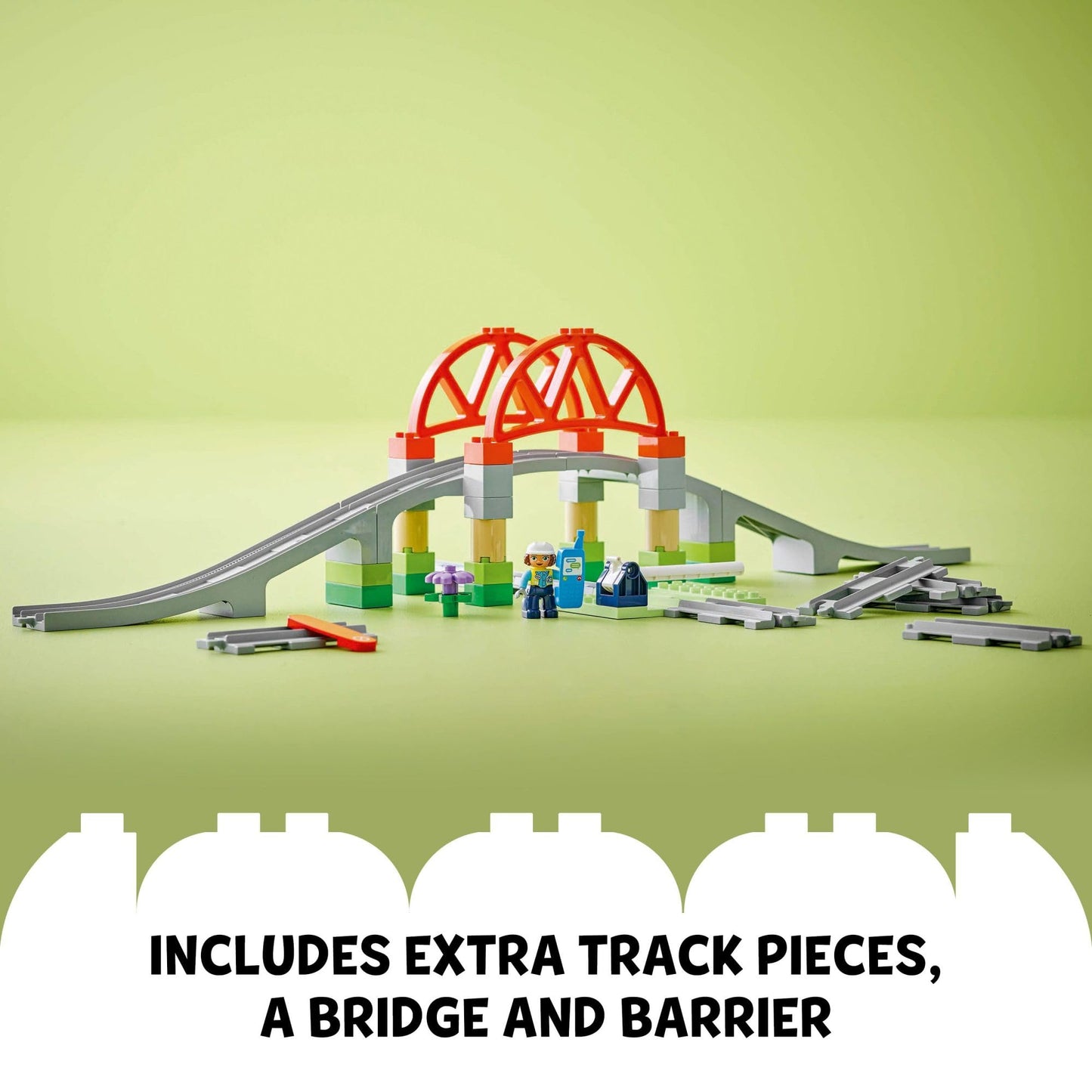 LEGO DUPLO Town Train Bridge and Tracks Expansion Set - 10 Extra Pieces of Train Tracks - Preschool and Toddler Train Set, Ages 2+ - Building Toy for