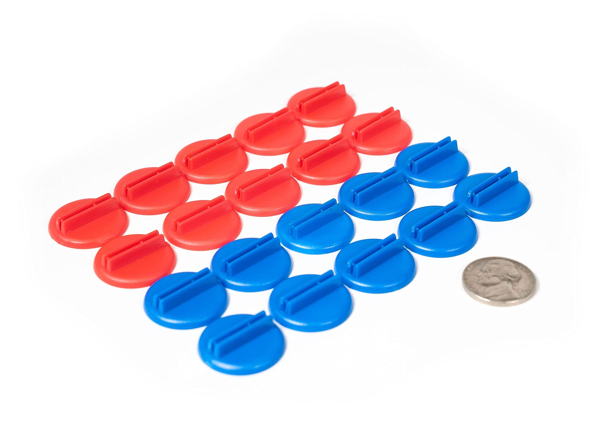 Plastic Card Stand (Red & Blue) to Hold up Playing Cards or Cardboard Marker Cut-outs: Set of 20 Red & Blue Color Round Board Game Playing Pieces