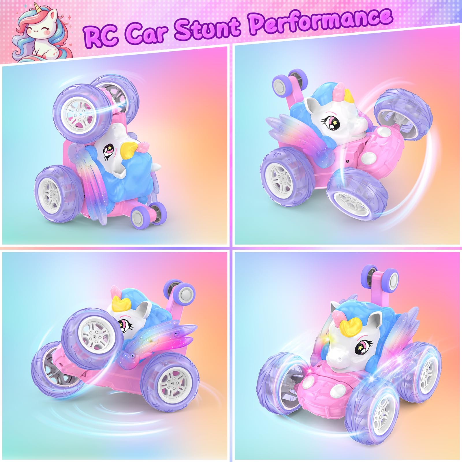 Unicorn Remote Control Car for Girls 3 4 5 6 7 8 Years Old, Birthday Gift