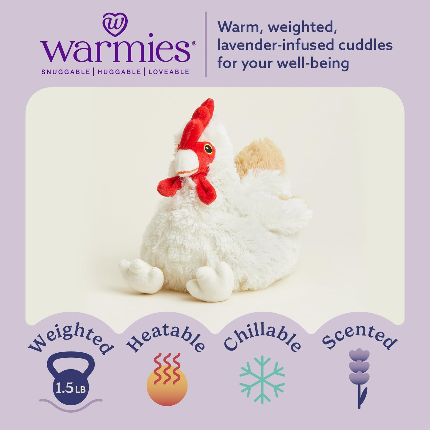 warmies Microwavable & Weighted Stuffed Animals, Chicken - Heated Stuffed Animal Plushie for Warmth & Comfort - Cute Soft Plush Toys for Adults